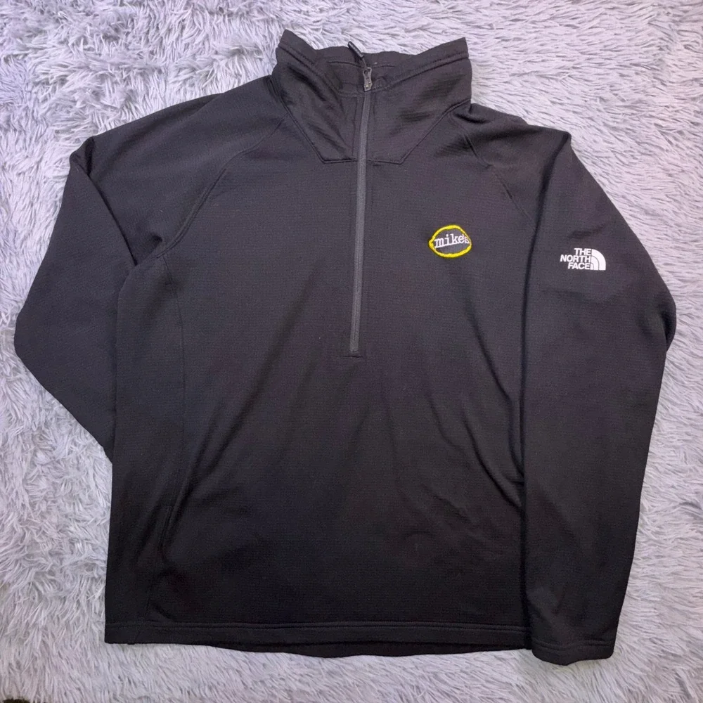 The North Face Mens XL Mountain Peaks 1/4 Zip Pullover Black Thermal Fleece logo